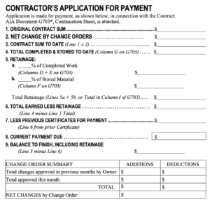 Cropped image of the G702 document showing the payment amounts and calculations for the application