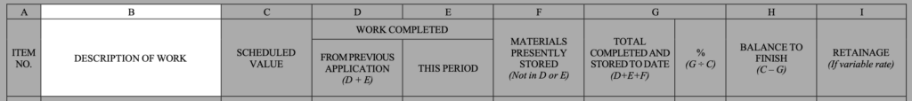 Image of the table fields in the AIA G703 with column B highlighted