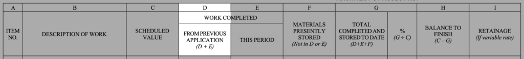 Image of the table fields in the AIA G703 with column D highlighted