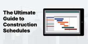 Illustration of Gantt Chart with "The Ultimate Guide to Construction Schedules" written next to it