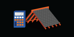 asphalt shingle roof with a blue calculator