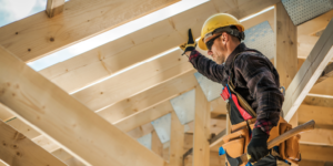 Photo of subtractor inspecting lumber beams