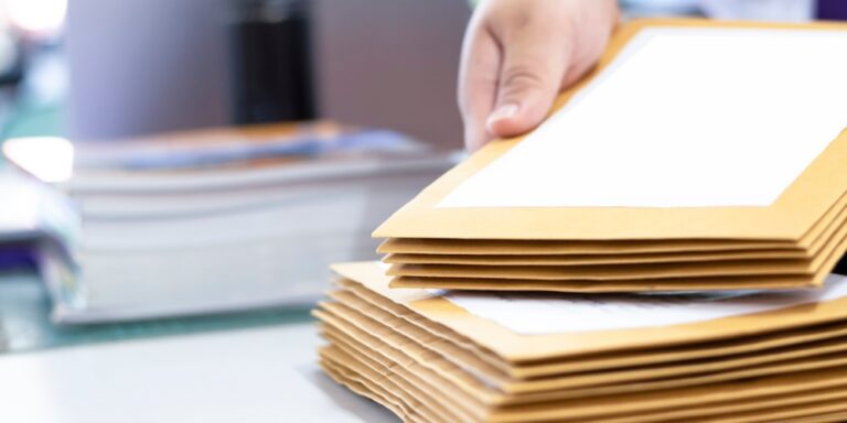 Bid evaluation illustrated by different bidding envelopes being collected from a desk