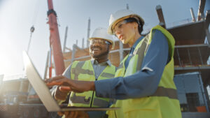 two people looking at computer on a jobsite