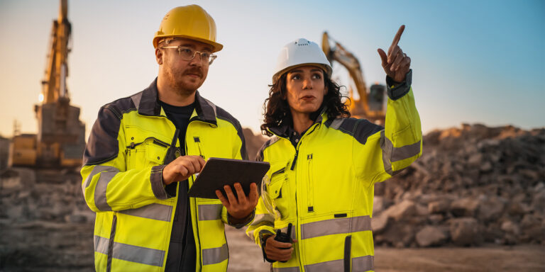 Two engineers inspecting a jobsite