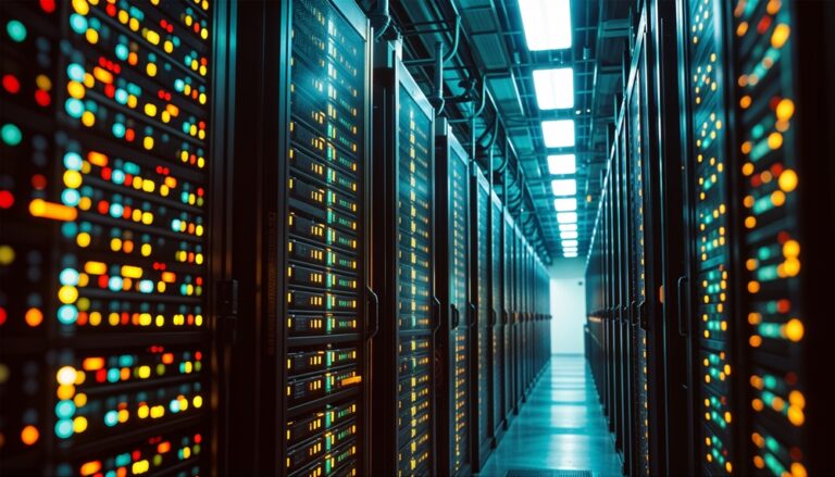 Interior view of servers inside a data center.